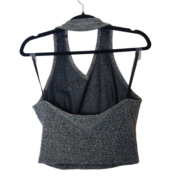 Vtg Gantos Sparkly Silver Metallic Sheer Cropped Halter Top Medium 70s Disco - Picture 2 of 7